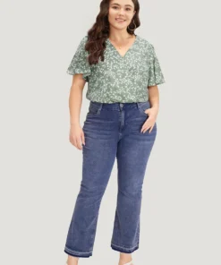 Ditsy Floral Overlap Collar Flutter Sleeve Bodysuit 13 Ditsy Floral Overlap Collar Flutter Sleeve Bodysuit -Clothing Shop 209236639 sd