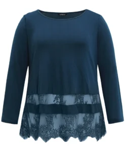 Solid Lace Patchwork Boat Neck T-shirt -Clothing Shop 209457928 te 67ef38d3 8d4c 4502 8a09 774683b0eb0c