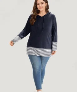 Striped Patchwork Hooded Drawstring T-shirt -Clothing Shop 209900008 bf 6ea142e0 cc1d 45d7 b01b ecc410a0b7e7