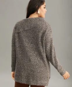 Heather Split Hem Asymmetrical Button Detail Pullover -Clothing Shop 210079643 ly