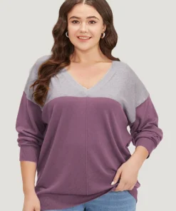 Supersoft Essentials Colorblock Two Tone Patchwork V Neck Pullover -Clothing Shop 210118524 us 87321e9a 2312 4d68 b873 cd5eed2298e0