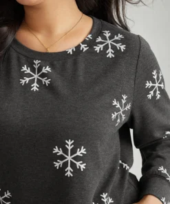 Snowflake Print Round Neck Sweatshirt 12 Snowflake Print Round Neck Sweatshirt -Clothing Shop 210126208 pb