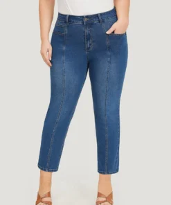 Very Stretchy Pocket High Rise Patchwork Jeans