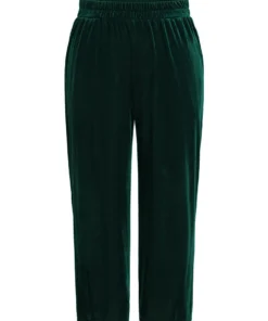 Solid Textured Velvet Elastic Waist Gathered Pants -Clothing Shop 210661007 zb