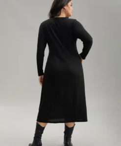 Two Tone Patchwork V Neck Dress -Clothing Shop 211209368 yt