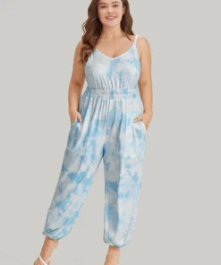 Tie Dye Pocket Shirred Cami Jumpsuit -Clothing Shop 211356684 by