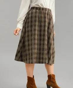 Plaid Print Pocket Elastic Waist Skirt -Clothing Shop 21247998 ng