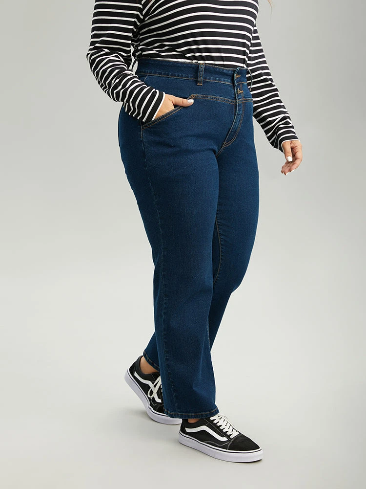 Double Button Straight Leg Ark Wash Jeans 4 Double Button Straight Leg Ark Wash Jeans - Image 2