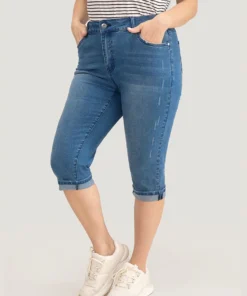 Very Stretchy Medium Wash Roll Hem Knee Denim Shorts -Clothing Shop 212973224 tv fdf00612 b05e 4f77 a0f3 543443044920