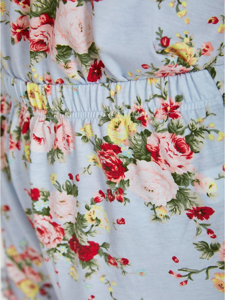 Floral Print Elastic Waist Frill Trim Sleep Shorts 8 Floral Print Elastic Waist Frill Trim Sleep Shorts - Image 6