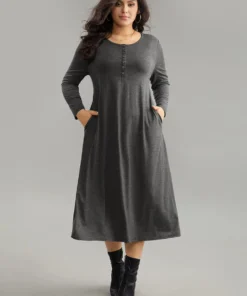 Solid Button Up Pocket Dress