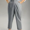 Plain Heather Texture Elastic Waist Pocket Pants