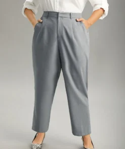 Plain Heather Texture Elastic Waist Pocket Pants