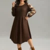 Plaid Waffle Knit Elastic Waist Curved Hem Dress