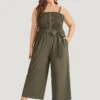 Shirred Frill Trim Belted Button Detail Cami Jumpsuit 2 Shirred Frill Trim Belted Button Detail Cami Jumpsuit -Clothing Shop 213855747 uf