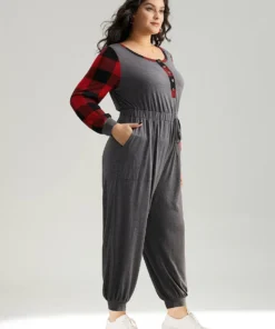 Plaid Patchwork Pocket Button Up Bowknot Jumpsuit 11 Plaid Patchwork Pocket Button Up Bowknot Jumpsuit -Clothing Shop 213860535 cc