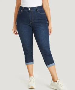Very Stretchy High Rise Dark Wash Cropped Jeans