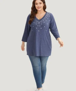 Star Print V Neck T-shirt 12 Star Print V Neck T-shirt -Clothing Shop 213979316 hb