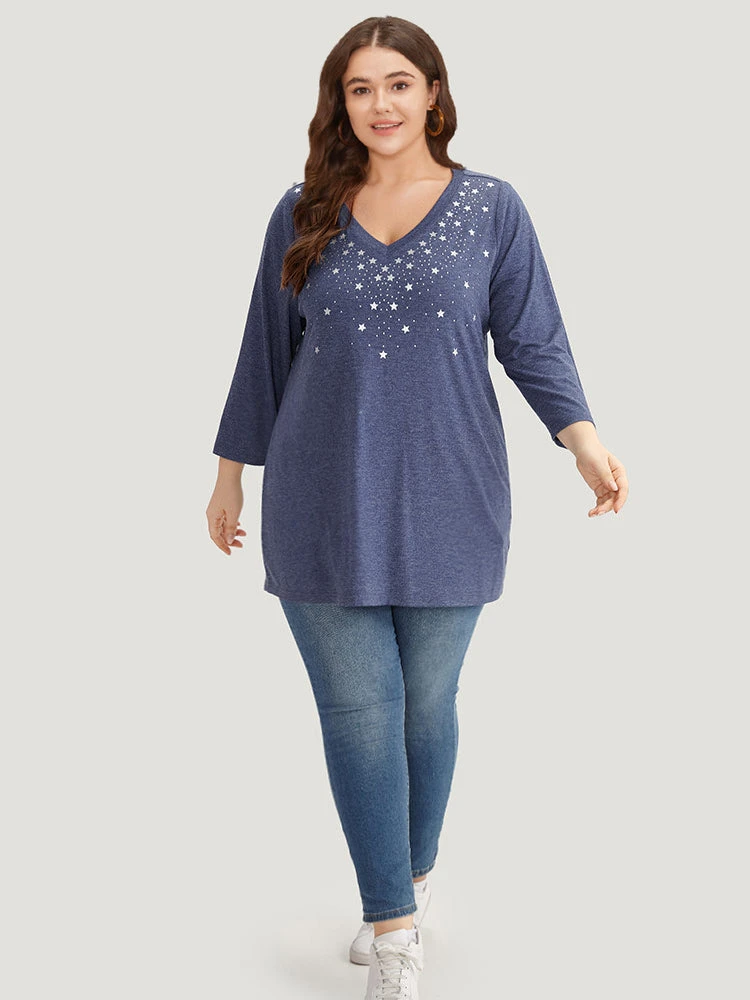 Star Print V Neck T-shirt 6 Star Print V Neck T-shirt - Image 4