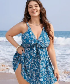 Floral Print Ruffle Hem Knot Front Ruched Swim Dress 18 Floral Print Ruffle Hem Knot Front Ruched Swim Dress -Clothing Shop 213991886 qp