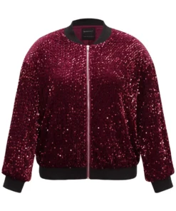 Sequin Zipper Patchwork Contrast Bomber Jacket -Clothing Shop 214136022 fy