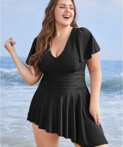 Plain Sculpt Waist Split Hem Ruffles Ruched Swim Dress -Clothing Shop 214160237 lm fcc406c0 479b 4ae0 952b 2b18c233c99a