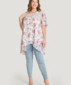 Floral Lace Ruffle Sleeve High Low Hem Blouse -Clothing Shop 21435468 zu a6ed4147 536c 4813 ae8b 349a08c232bc