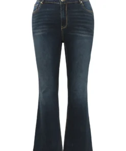 Cotton Solid Flare Leg High Rise Jeans -Clothing Shop 214583810 to