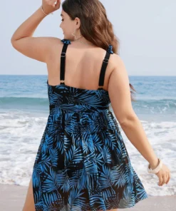 Plant Print Bow Ruffle Split Hem Swim Dress -Clothing Shop 21478225 gb