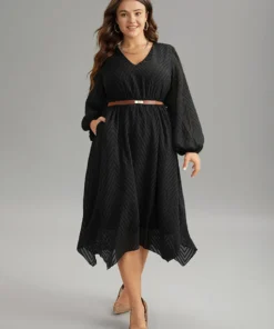 Plain Textured V Neck Hanky Hem Dress -Clothing Shop 21505740 fv e79b03c4 7bac 4552 bedd ccc7e249e30a