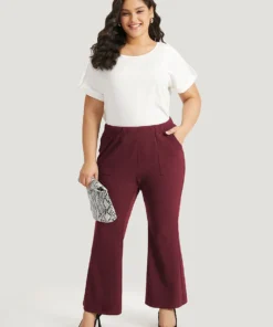 Solid Pocket Flare Leg Elastic Waist Pants 30 Solid Pocket Flare Leg Elastic Waist Pants -Clothing Shop 215077599 fp