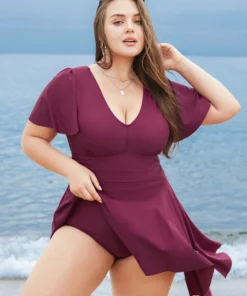 Plain Sculpt Waist Split Hem Ruffles Ruched Swim Dress -Clothing Shop 216584039 ds edc592ae 5179 477e 8d30 cd11016f2437