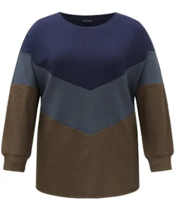 Colorblock Rib Knit Drop Shoulder Sweatshirt -Clothing Shop 216985374 rq