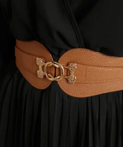 Flower Detail Round Buckle Elastic Belt -Clothing Shop 217265806 fi