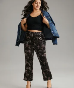 Floral Texture Velvet Flare Leg Pants -Clothing Shop 217309012 jp