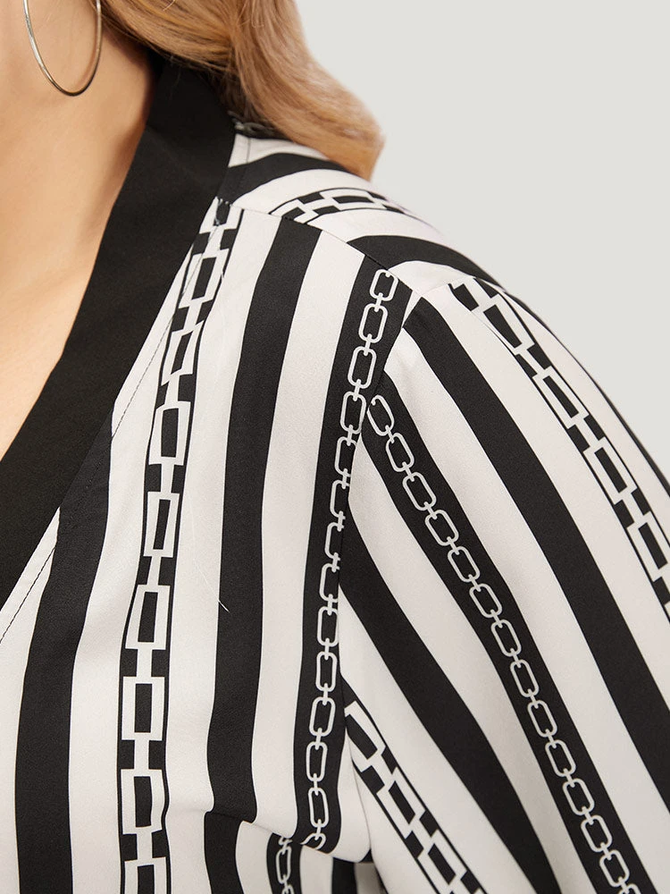 Striped Patchwork Contrast Open Front Kimono 8 Striped Patchwork Contrast Open Front Kimono - Image 6