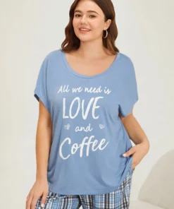 Letter Print Batwing Sleeve Curved Hem Sleep Top 11 Letter Print Batwing Sleeve Curved Hem Sleep Top -Clothing Shop 217858961 ih