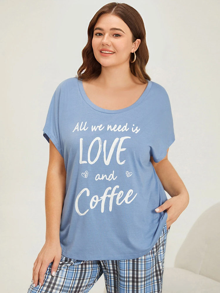 Letter Print Batwing Sleeve Curved Hem Sleep Top 4 Letter Print Batwing Sleeve Curved Hem Sleep Top - Image 2