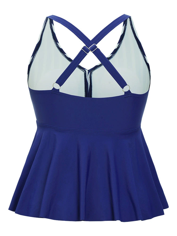 Striped Contrast Crossover Ruffle Hem Tankini Top 13 Striped Contrast Crossover Ruffle Hem Tankini Top - Image 11