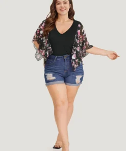 Floral Print Patchwork Mesh Asymmetrical Sleeve Bodysuit 15 Floral Print Patchwork Mesh Asymmetrical Sleeve Bodysuit -Clothing Shop 218756668 ll