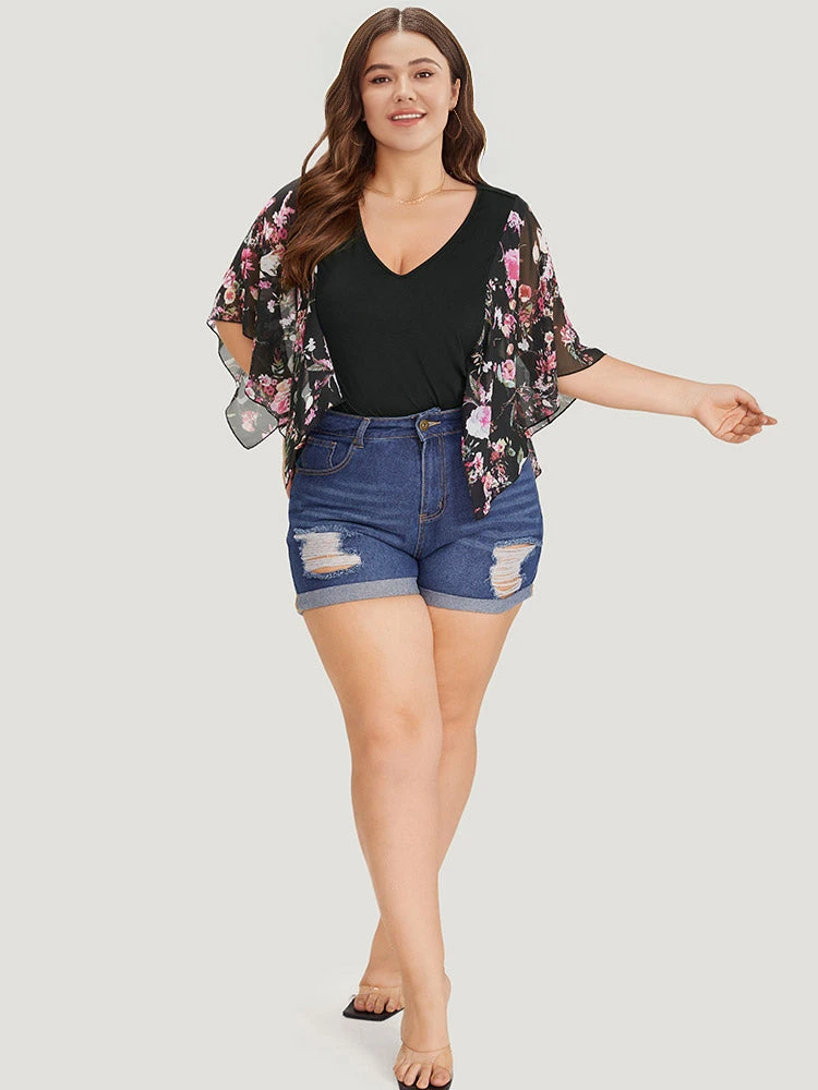 Floral Print Patchwork Mesh Asymmetrical Sleeve Bodysuit 6 Floral Print Patchwork Mesh Asymmetrical Sleeve Bodysuit - Image 4