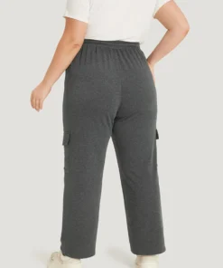 Letter Patched Flap Pocket Bowknot Elastic Waist Sweatpants -Clothing Shop 219327225 oq