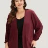 Anti-Wrinkle Plain Pocket Open Front Gathered Blazer 2 Anti-Wrinkle Plain Pocket Open Front Gathered Blazer -Clothing Shop 219925953 fz