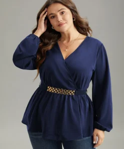 Solid Wrap Flutters Style Accents Belted Blouse -Clothing Shop 220320316 jh