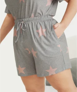 Star Print Elastic Waist Pocket Drawstring Sleep Shorts -Clothing Shop 220745095 mk