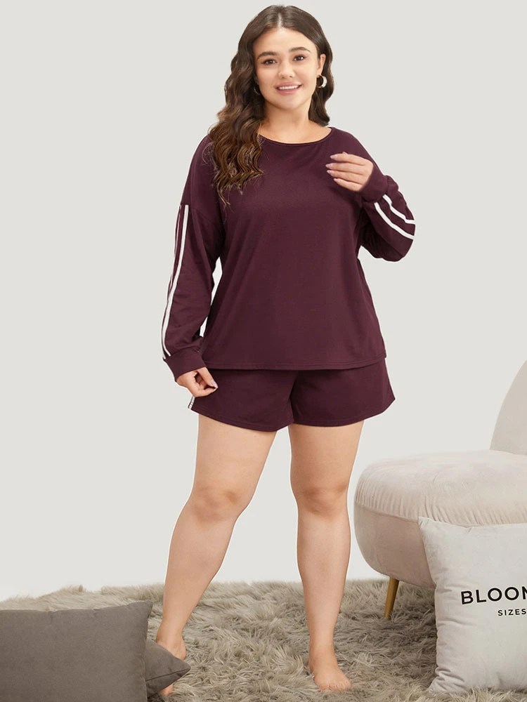 Striped Patchwork Crew Neck Sleep Top 7 Striped Patchwork Crew Neck Sleep Top - Image 5