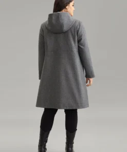 Plaid Hooded Pocket Duffle Button Tunic Coat -Clothing Shop 221770599 rv