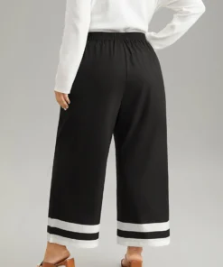 Contrast Trim Slant Pocket Elastic Waist Pants -Clothing Shop 221890609 fd