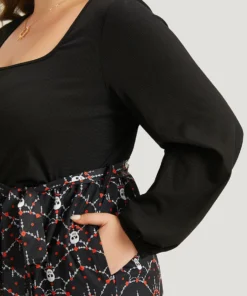 Halloween Skull Print Patchwork Belted Jumpsuit -Clothing Shop 221977223 em