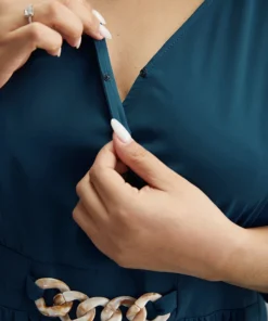 Plain Bowknot Ties Buckle Detail Wrap Blouse -Clothing Shop 221986316 ai